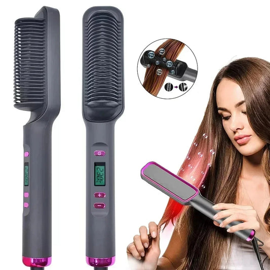 LCD Hair Straightening Comb: Home Electric Heated, 110-240V, Straightening, and Curling